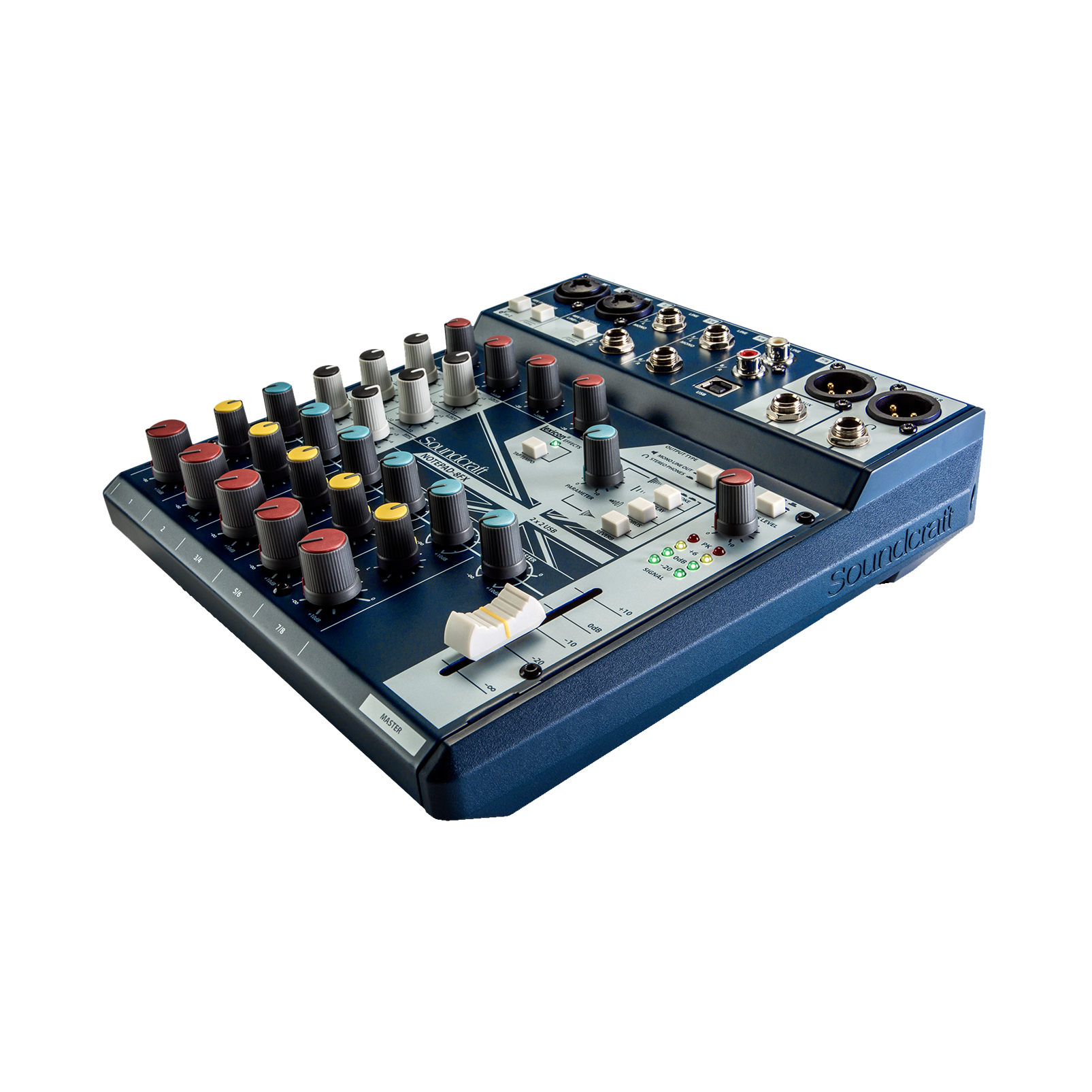 Notepad-8FX - Dark Blue - Small-format analog mixing console with USB I/O and Lexicon effects - Detailshot 1