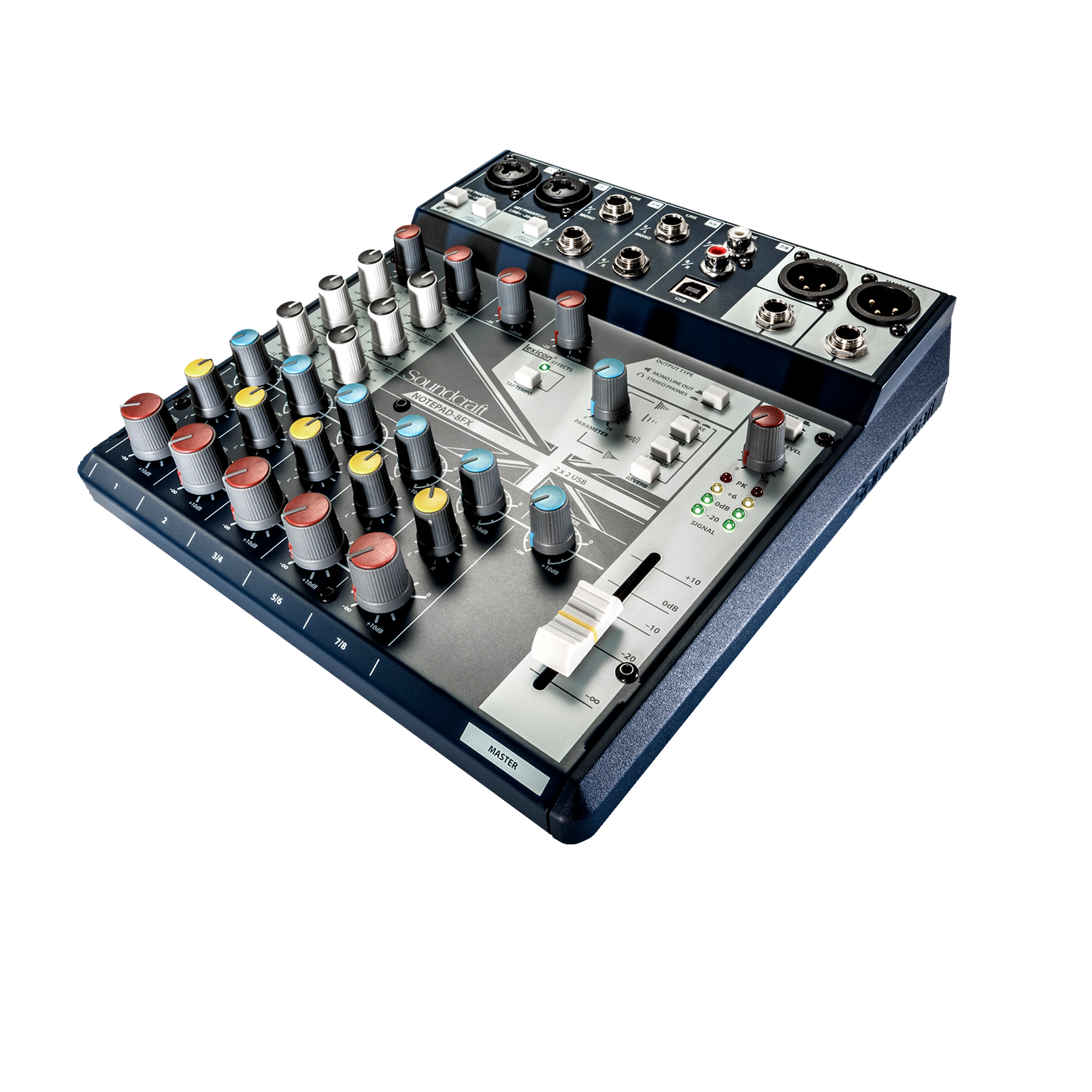 Notepad-8FX - Dark Blue - Small-format analog mixing console with USB I/O and Lexicon effects - Detailshot 2
